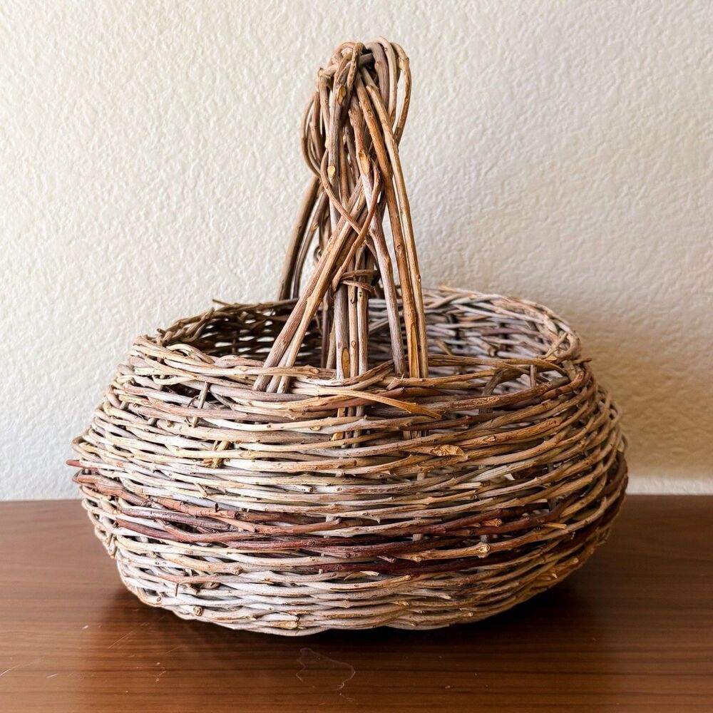 Rustic Handmade Twig Vine Basket Natural Woven Grapevine Farmhouse Decor